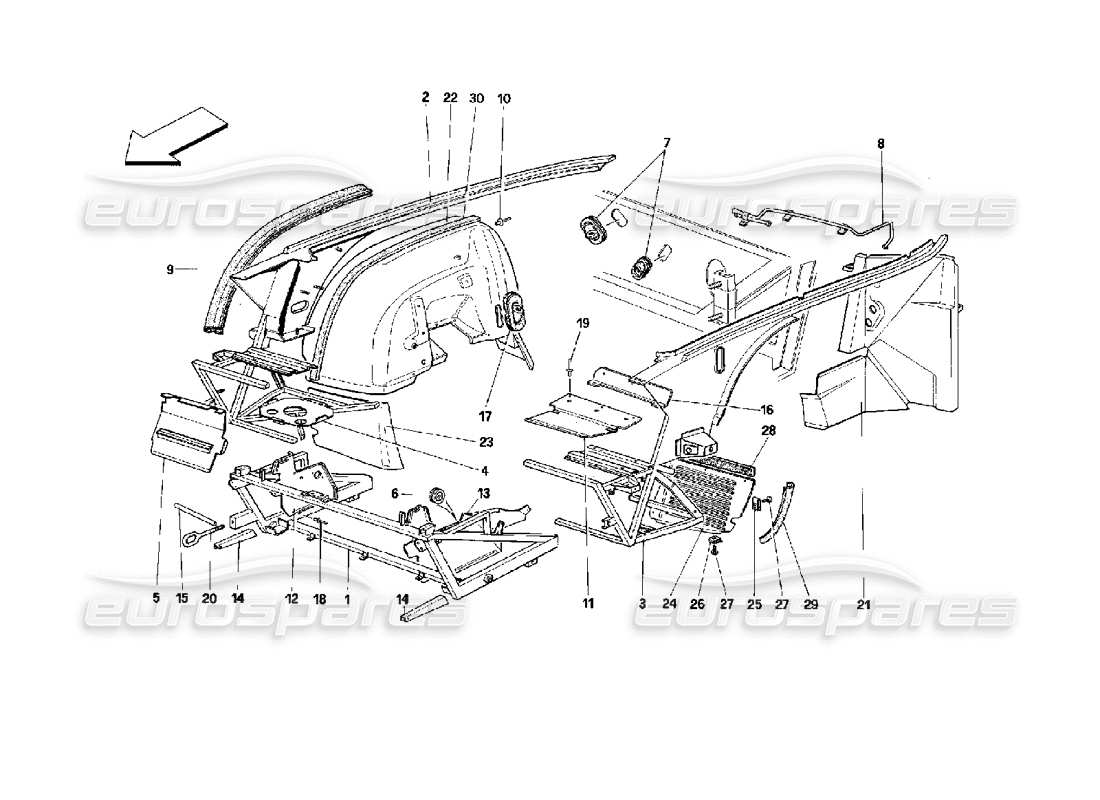 ferrari mondial 3.4 t coupe/cabrio body shell: inner element - front part part diagram