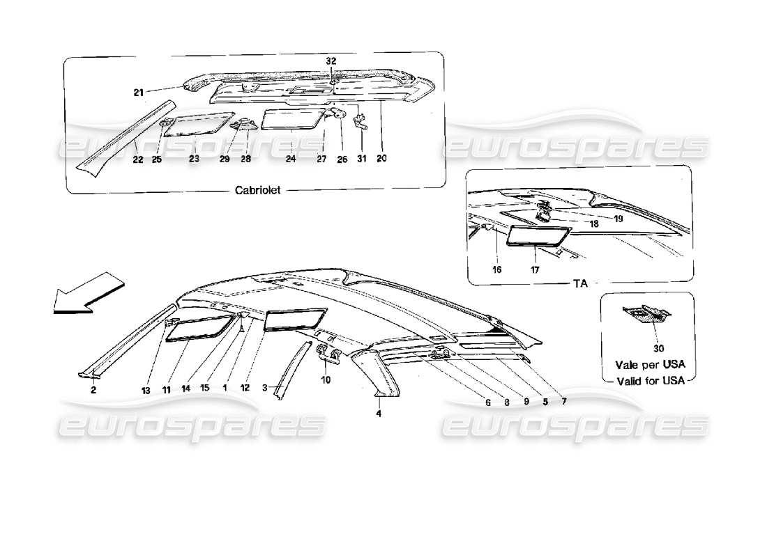 ferrari mondial 3.4 t coupe/cabrio roof part diagram