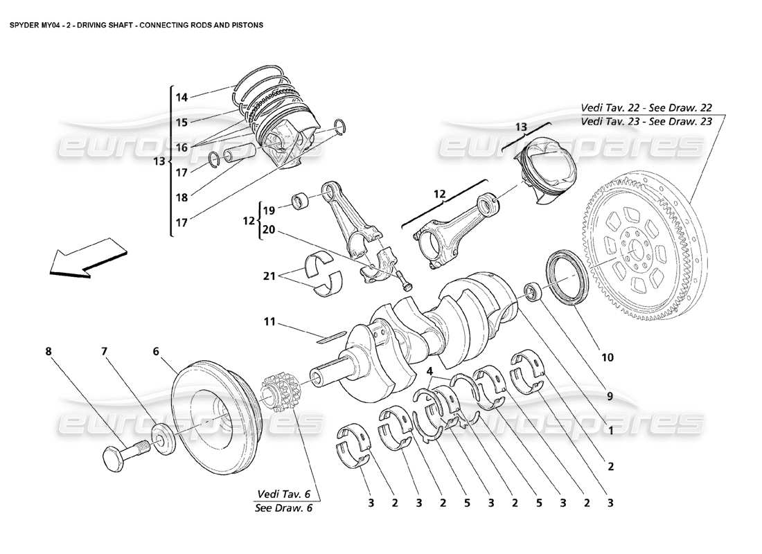 maserati 4200 spyder (2004) crankshaft conrods and pistons part diagram