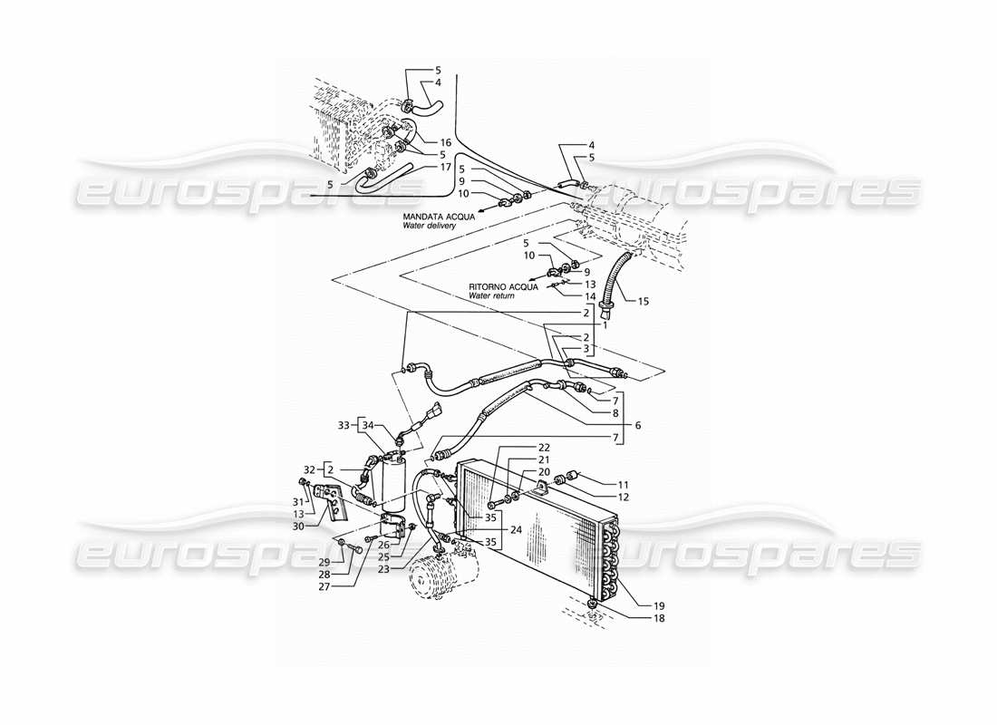 maserati ghibli 2.8 (abs) air conditioning system (lh drive) with freon r12 part diagram