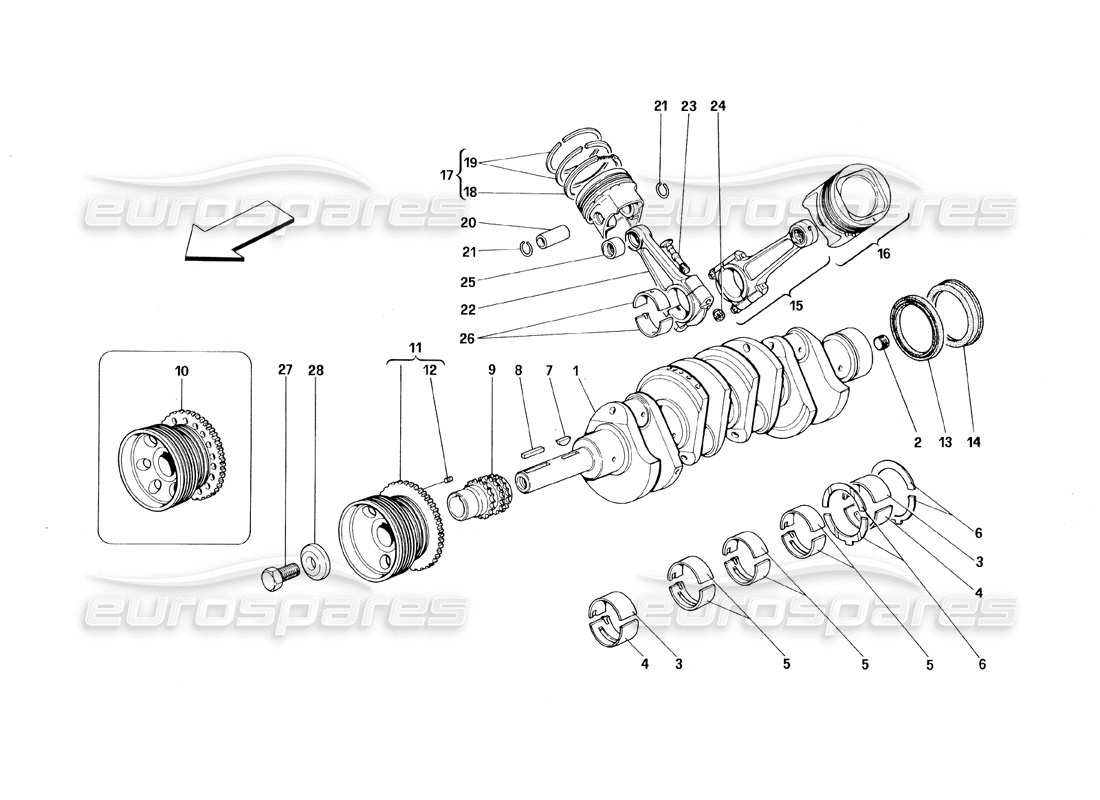 ferrari 348 (1993) tb / ts crankshaft, conrods and pistons parts diagram