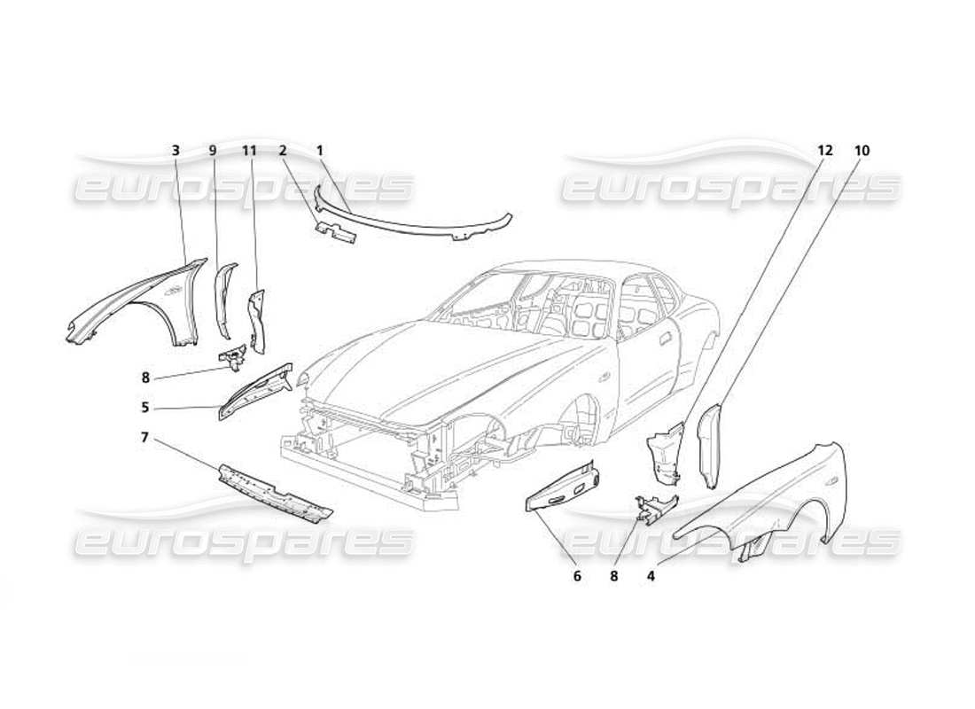 maserati 4200 coupe (2005) body - front outer trims part diagram