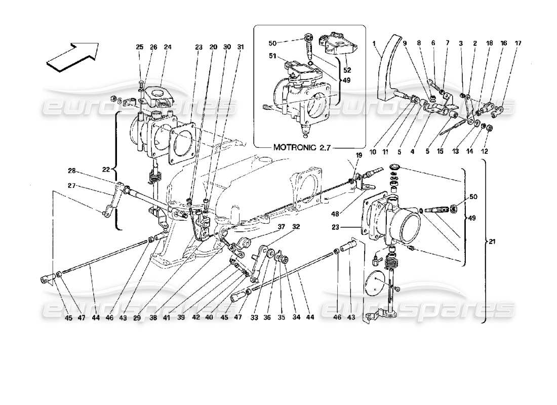 ferrari mondial 3.4 t coupe/cabrio throttle housing and linkage part diagram