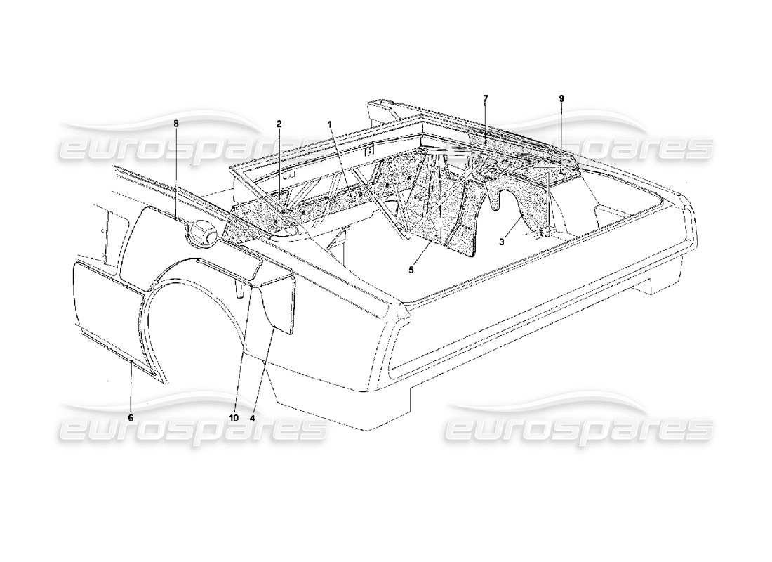 ferrari mondial 3.4 t coupe/cabrio engine compartment insulation - cabriolet - for ch version cars part diagram