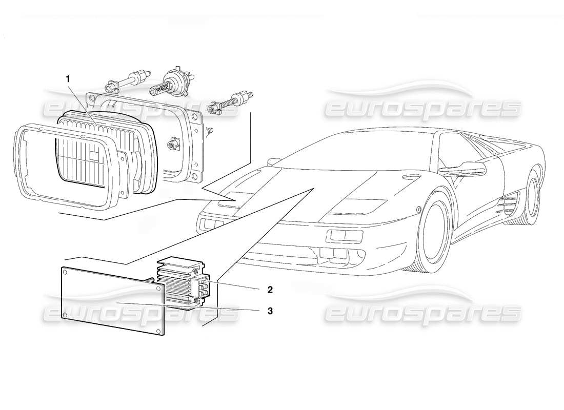 lamborghini diablo vt (1994) lights (valid for rh d. version - april 1994) part diagram