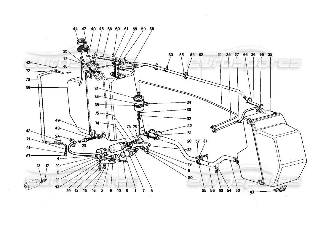 ferrari 308 quattrovalvole (1985) fuel pump and pipes part diagram