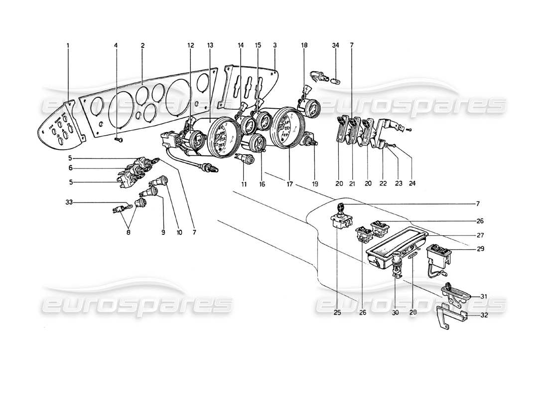 ferrari 208 gt4 dino (1975) instruments and accessories part diagram