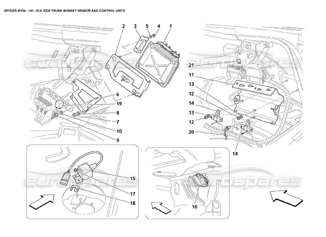 maserati 4200 spyder (2004) rh side trunk bonnet sensor and control units part diagram