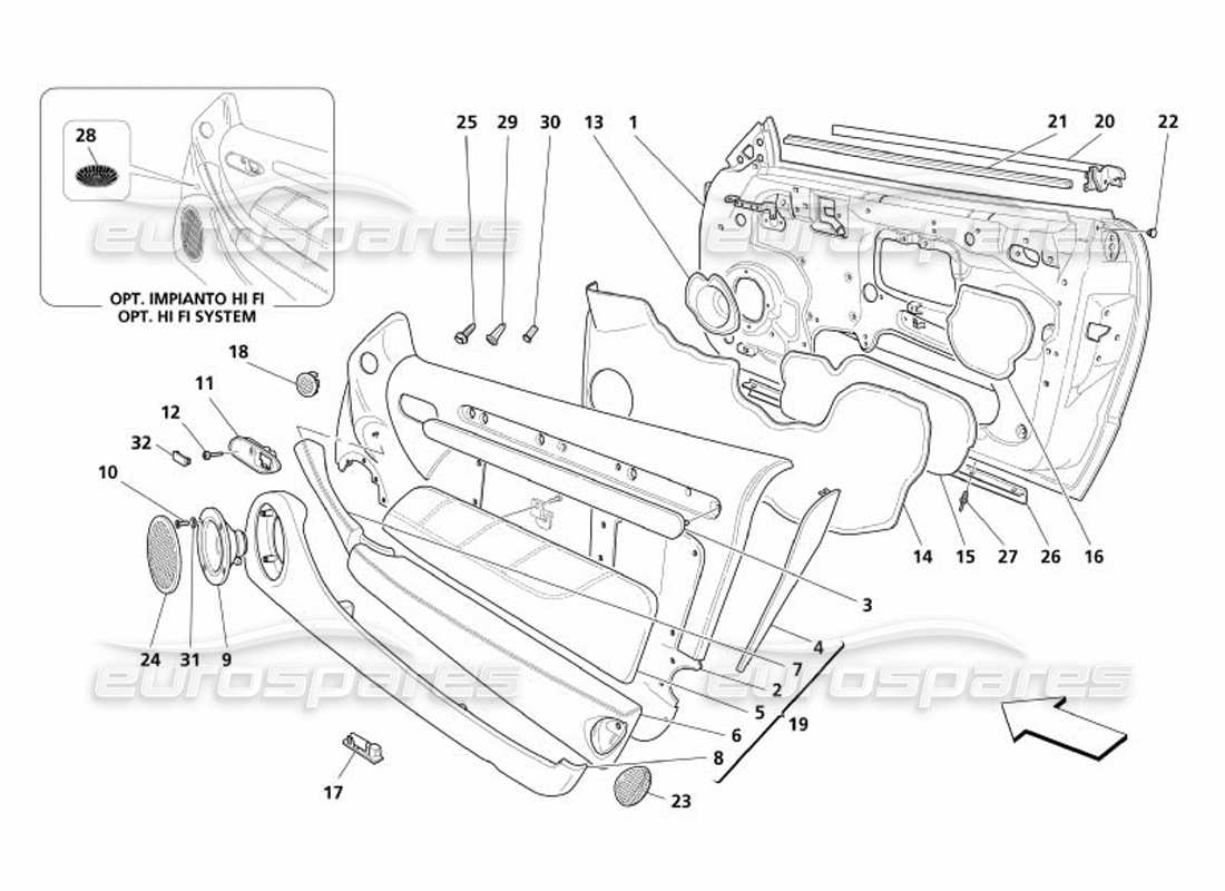 maserati 4200 spyder (2005) doors - framework and coverings part diagram