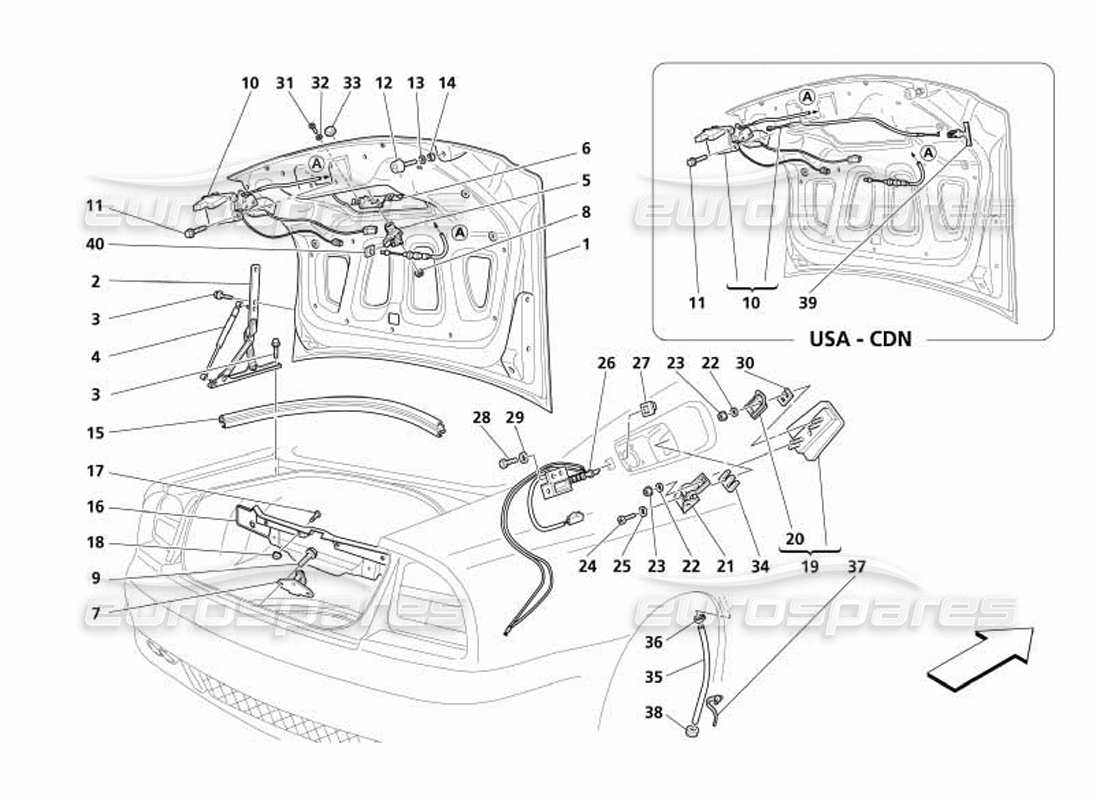 maserati 4200 coupe (2005) trunk hood bonnet and gas door part diagram