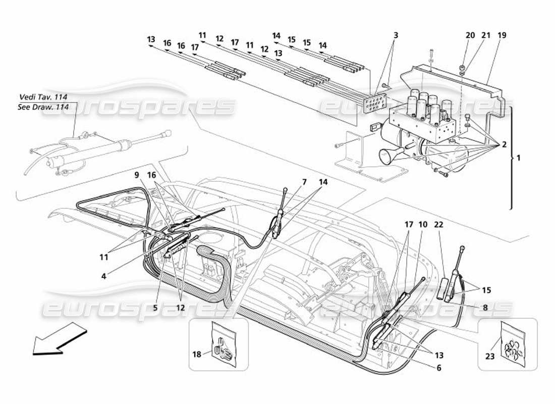 maserati 4200 spyder (2005) capote hydraulic system part diagram