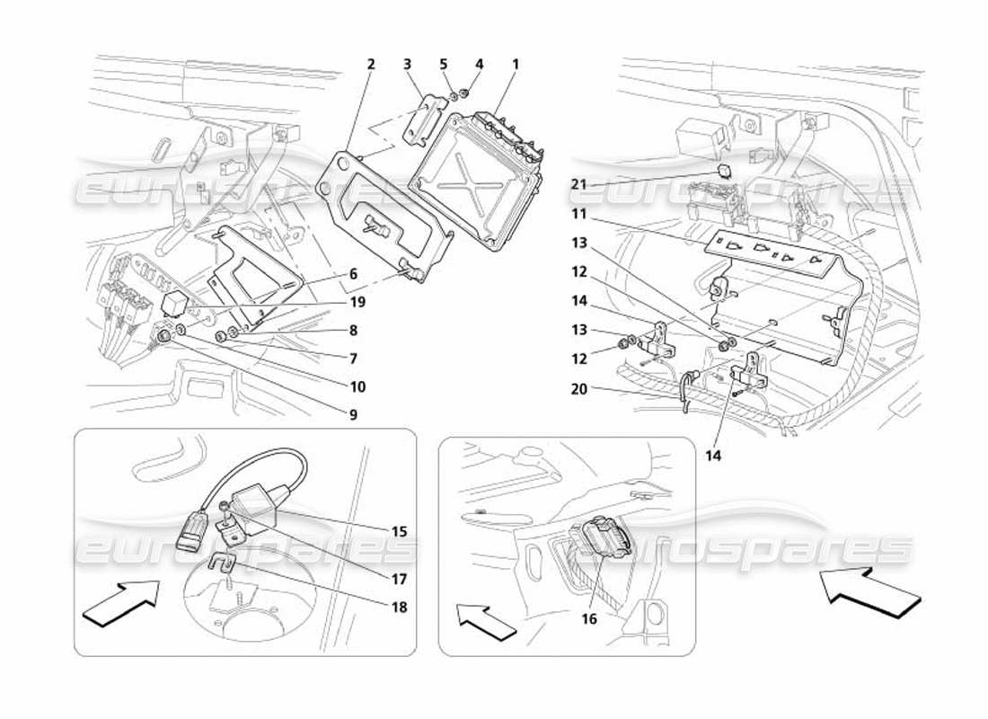 maserati 4200 spyder (2005) rh side trunk bonnet sensor and control units part diagram