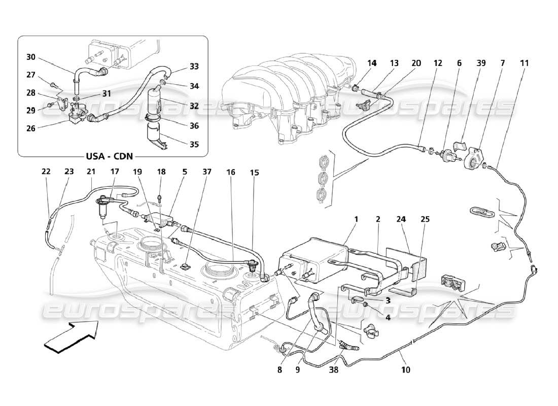 maserati qtp. (2006) 4.2 fuel vapors recycle system part diagram