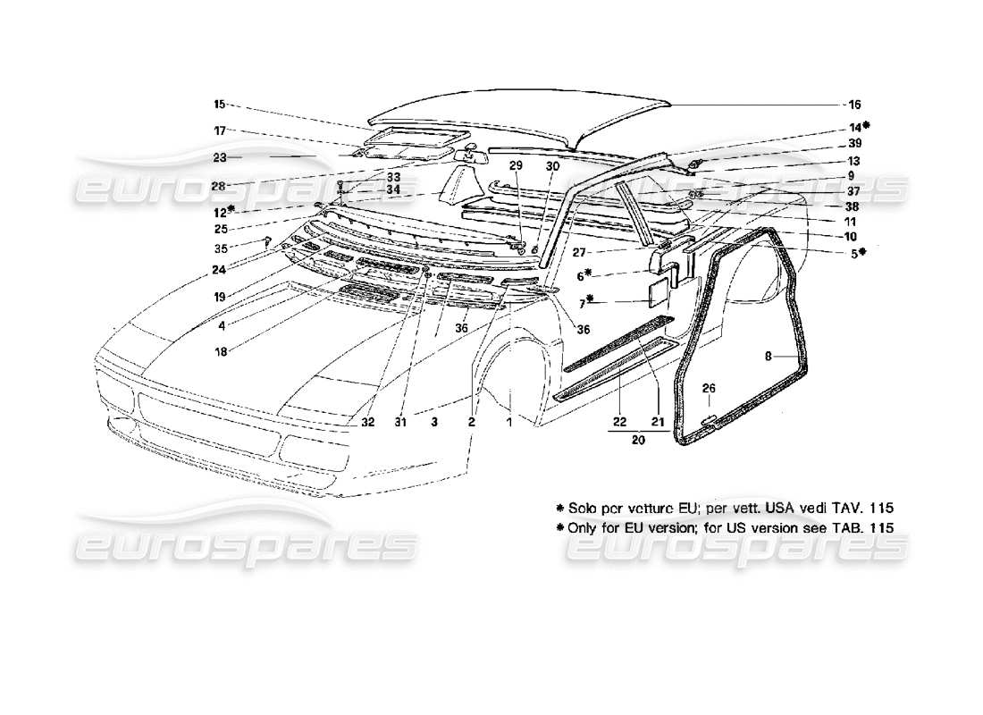 ferrari 512 tr accessories and trims part diagram