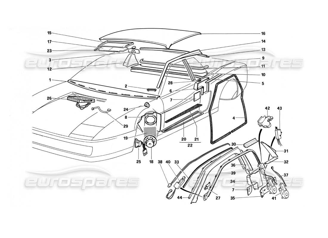 ferrari testarossa (1990) accessories and trims part diagram