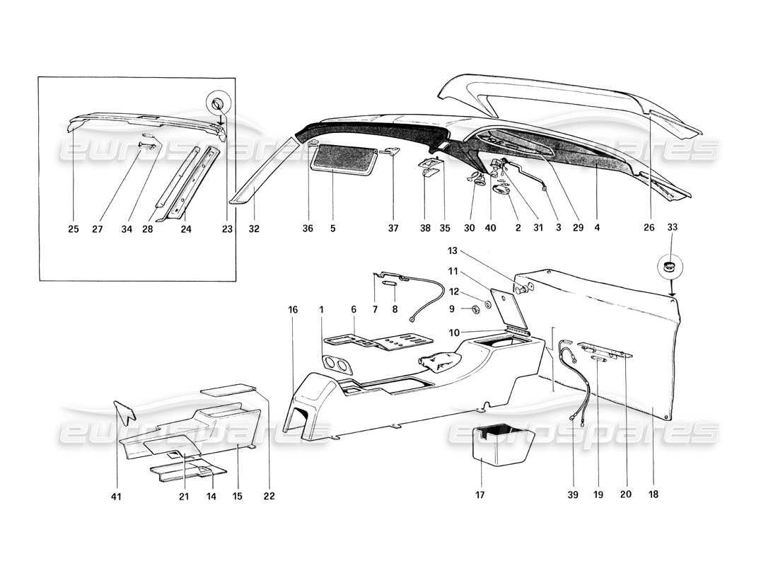 ferrari 308 quattrovalvole (1985) tunnel and roof part diagram