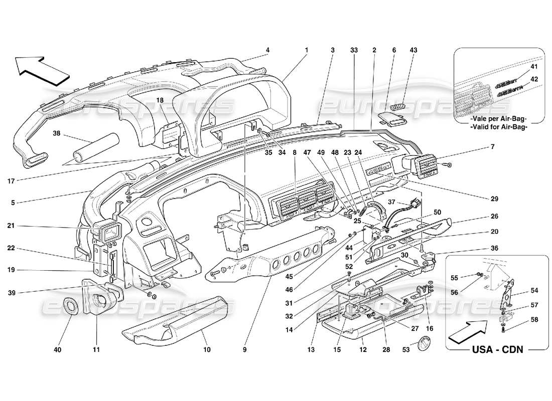 ferrari 456 gt/gta dashboard part diagram