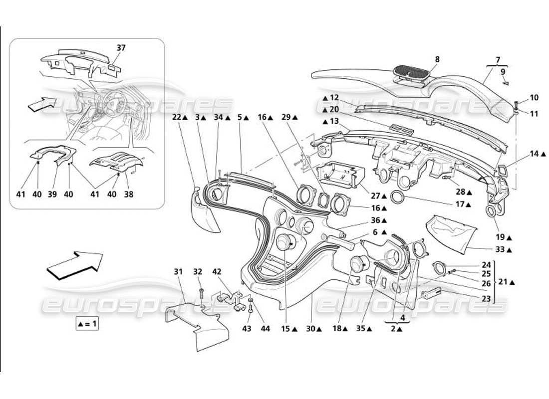 maserati 4200 gransport (2005) dashboard -valid for gd- parts diagram