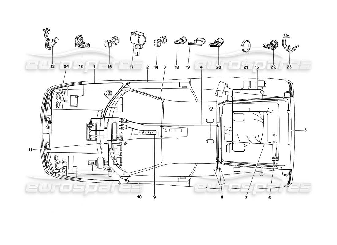 ferrari testarossa (1990) electric system part diagram