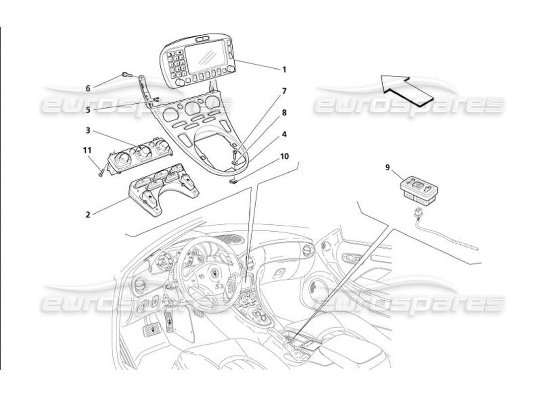 maserati 4200 coupe (2005) tunnel instruments part diagram