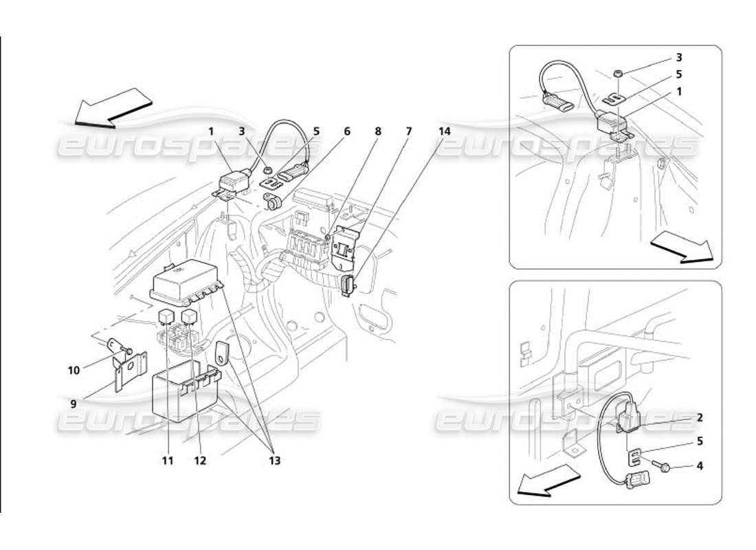 maserati 4200 coupe (2005) engine bonnet sensor and control stations part diagram