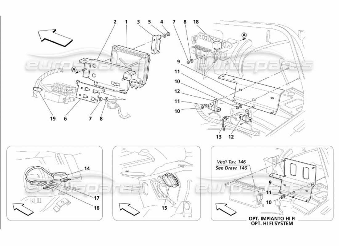 maserati 4200 coupe (2005) rh side trunk bonnet sensor and control units part diagram