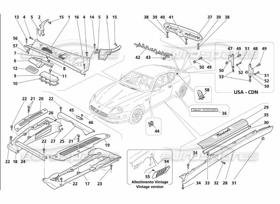 maserati 4200 coupe (2005) shields and finishing part diagram