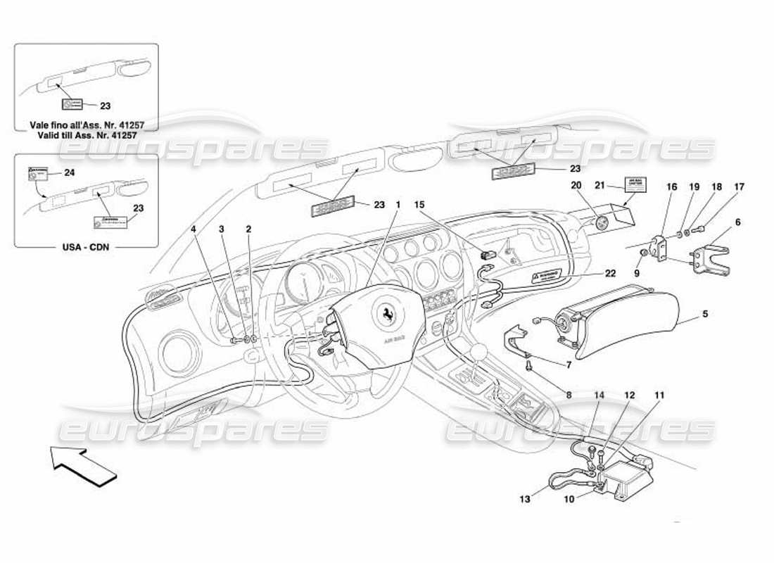 ferrari 550 barchetta air-bags part diagram