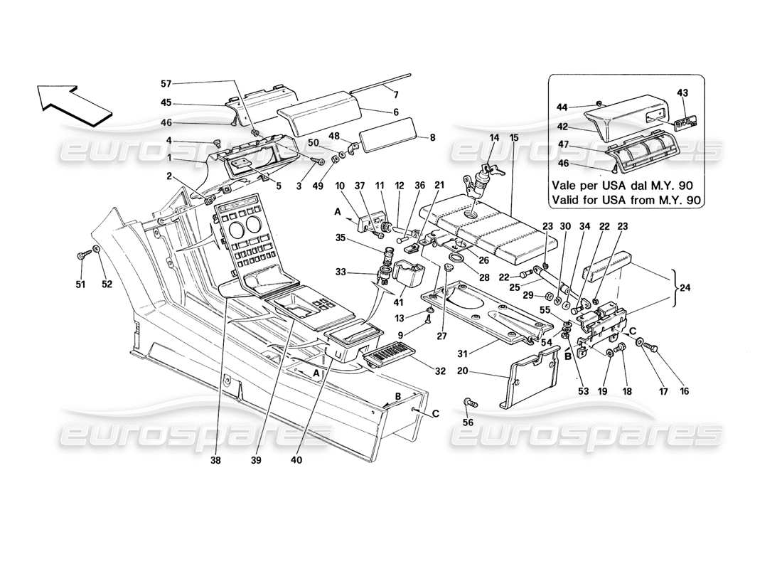 ferrari 348 (1993) tb / ts tunnel - accessories part diagram