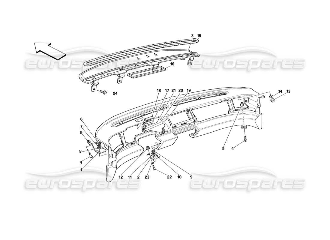 ferrari 348 (1993) tb / ts dashboard - structure and supports part diagram