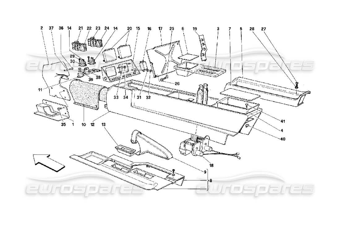 ferrari 512 tr central tunnel -valid for usa- part diagram