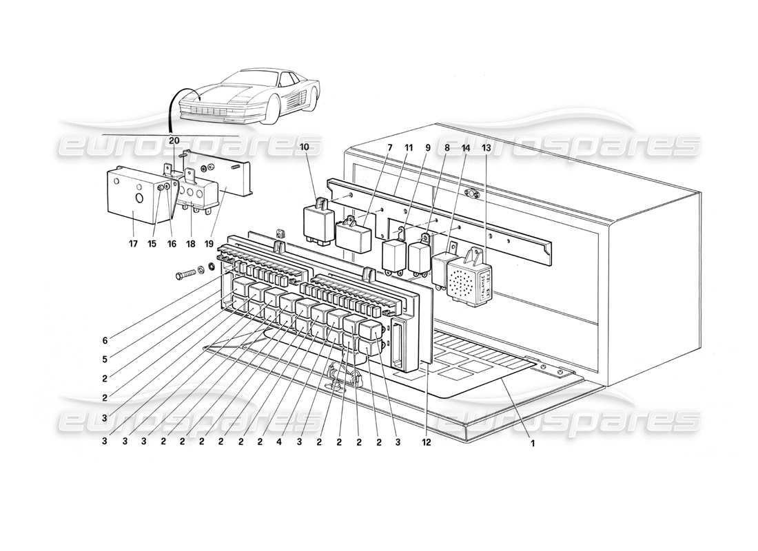 ferrari testarossa (1987) valves and electromagnetic switches part diagram