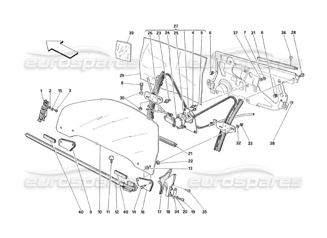 ferrari 348 (1993) tb / ts doors - glass lifting device part diagram