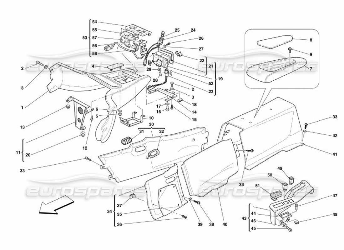 ferrari 575 superamerica tunnel - framework and accessories part diagram