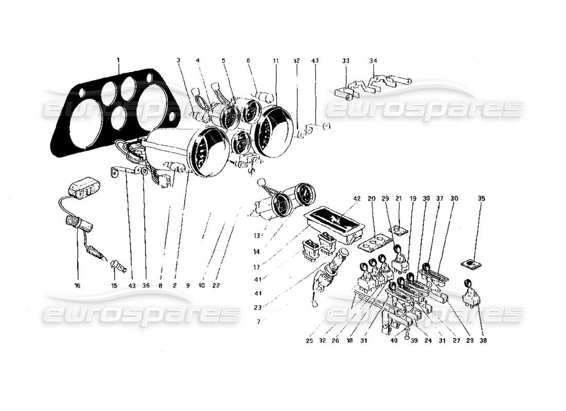 ferrari 308 quattrovalvole (1985) instruments and accessories part diagram