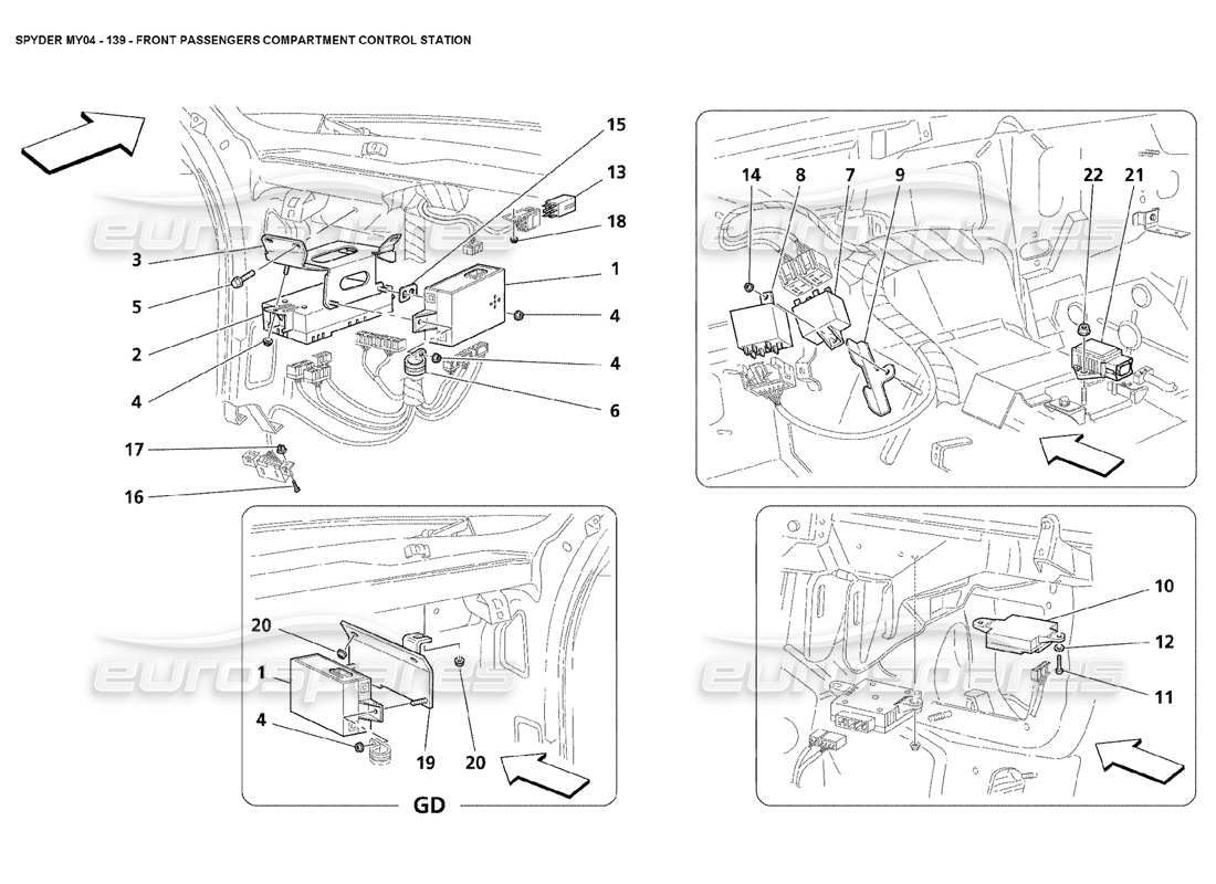 maserati 4200 spyder (2004) front passengers compartment control station part diagram