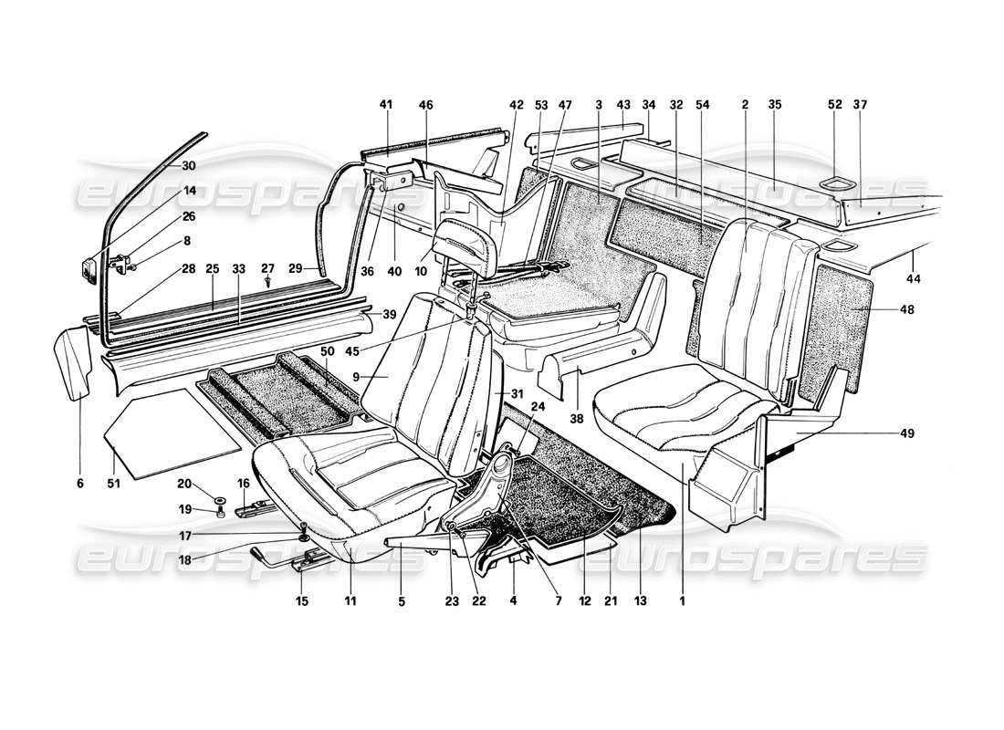 ferrari mondial 3.0 qv (1984) seats - cabriolet part diagram