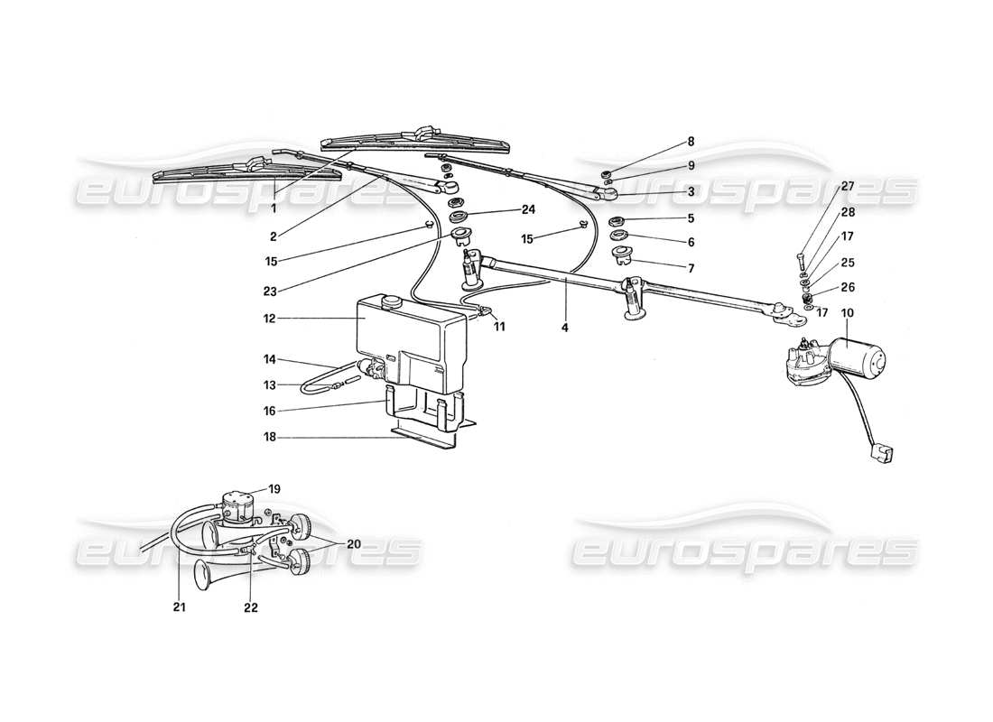 ferrari 288 gto windshield wiper - washer and horn part diagram