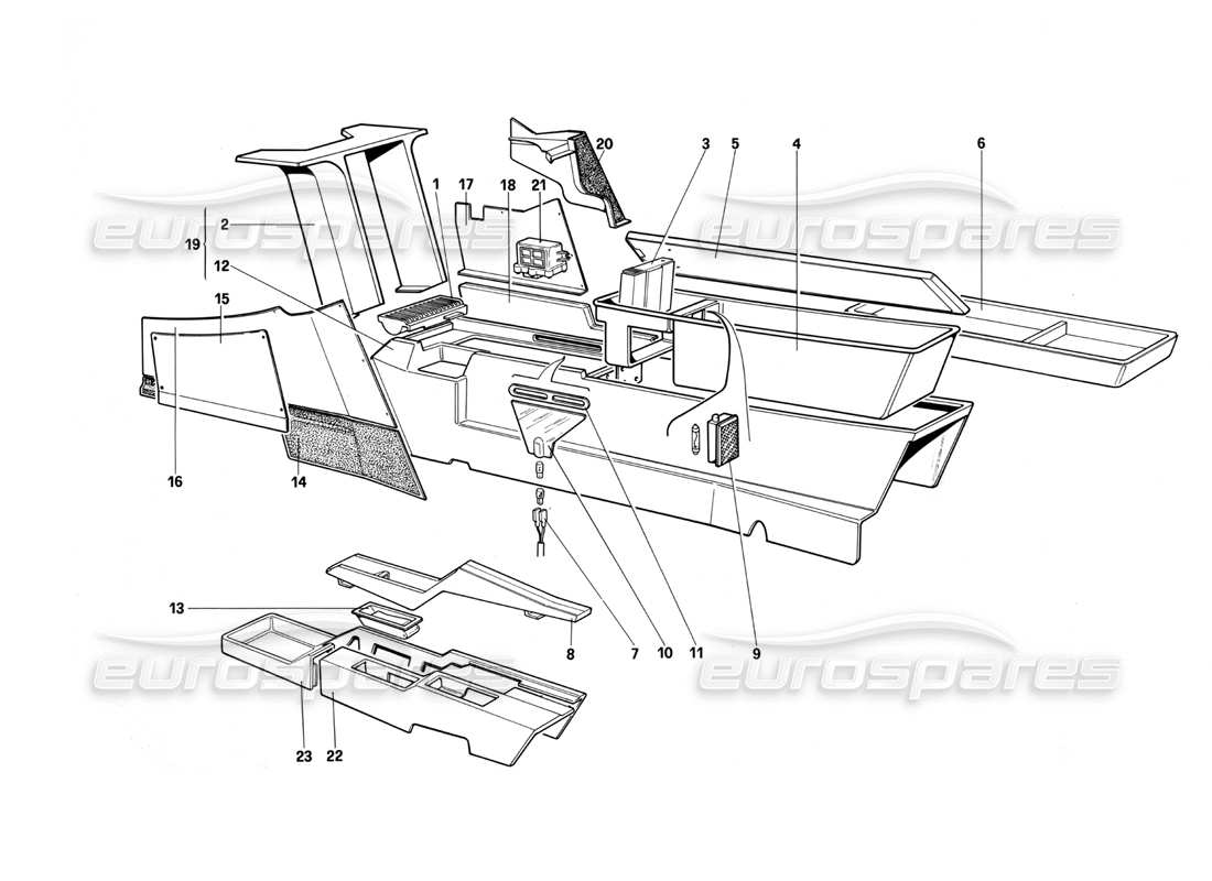 ferrari testarossa (1987) central tunnel (not for u.s. version my 1987) part diagram