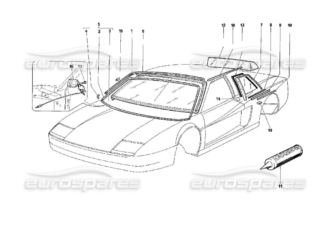 ferrari 512 tr windows part diagram