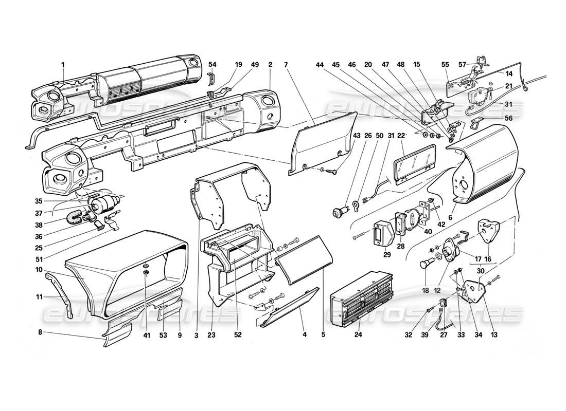 ferrari testarossa (1987) dashboard (not for u.s. version my 1987) part diagram