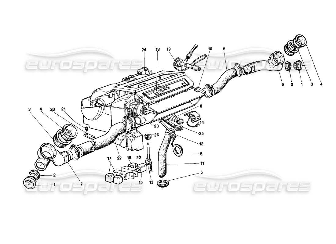 ferrari testarossa (1990) heater unit part diagram