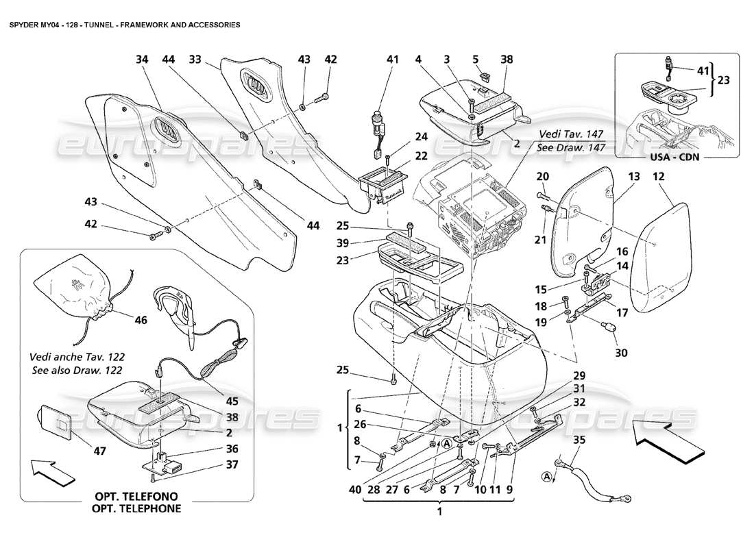 maserati 4200 spyder (2004) tunnel framework and accessories part diagram