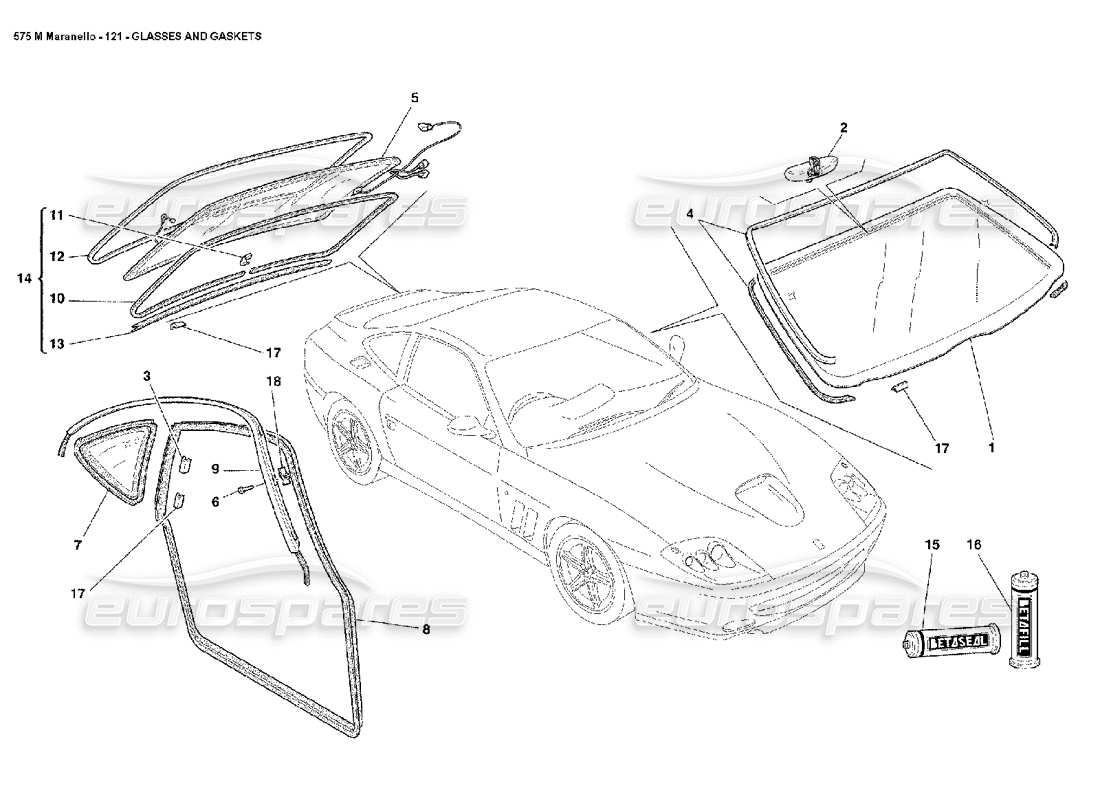 ferrari 575m maranello glasses and gaskets parts diagram