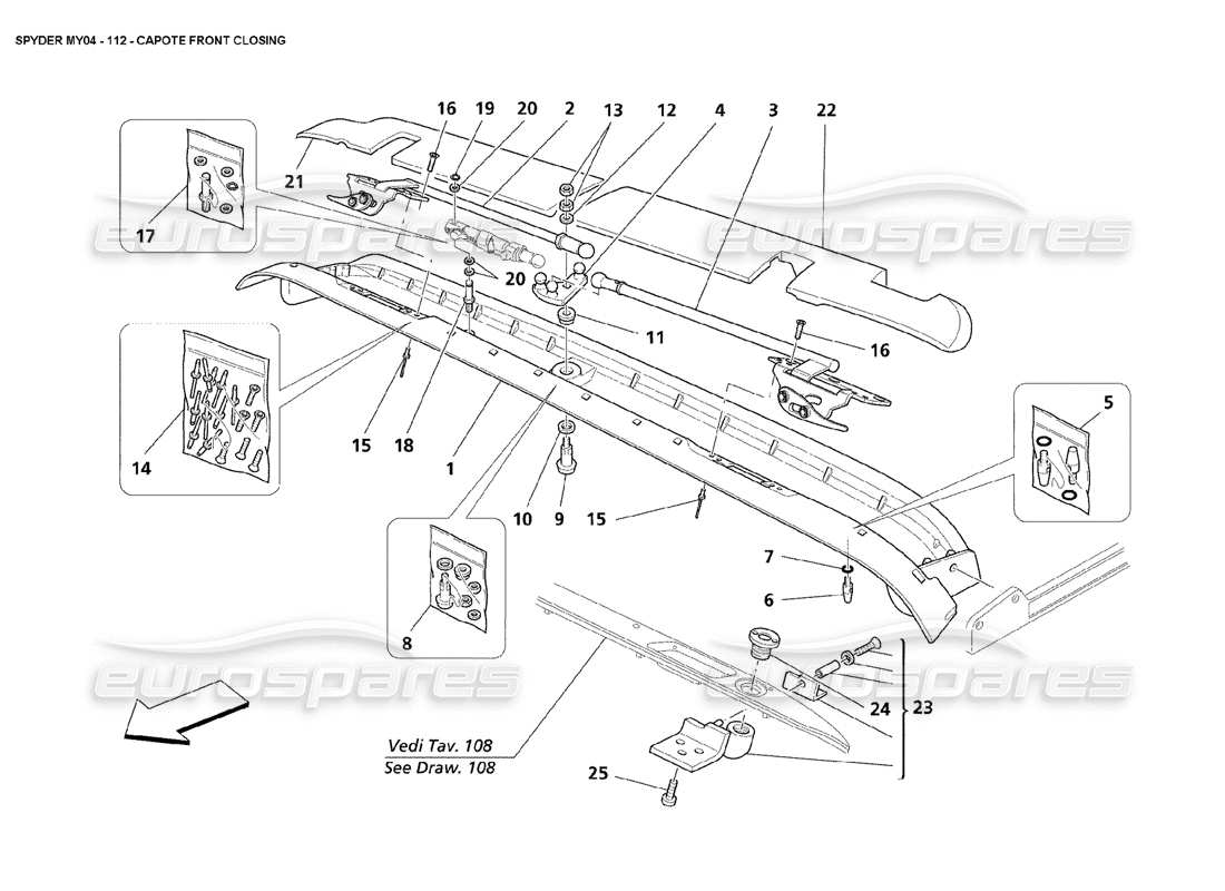 maserati 4200 spyder (2004) capote front closing part diagram