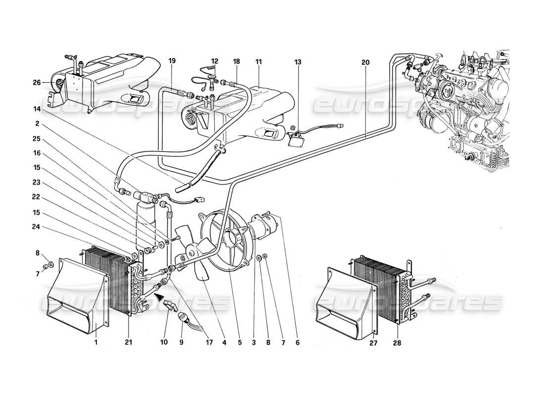 ferrari 328 (1988) air conditioning system part diagram