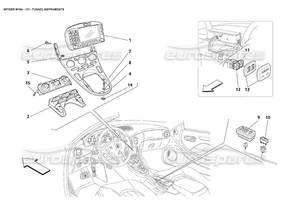 maserati 4200 spyder (2004) tunnel instruments part diagram