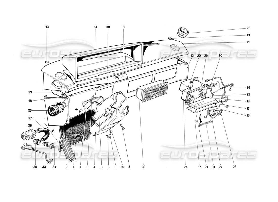 ferrari mondial 3.0 qv (1984) instrument panel part diagram