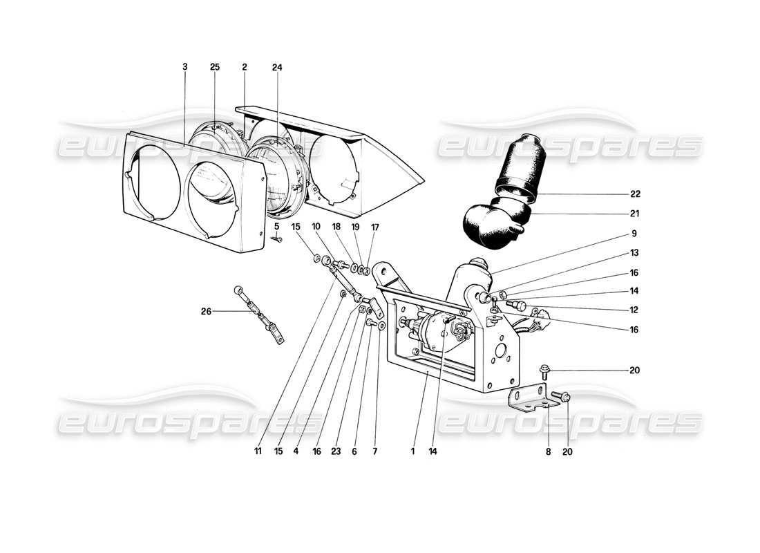 ferrari mondial 3.0 qv (1984) lights lifting device and headlights part diagram