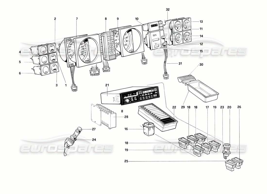 ferrari mondial 3.0 qv (1984) instruments part diagram